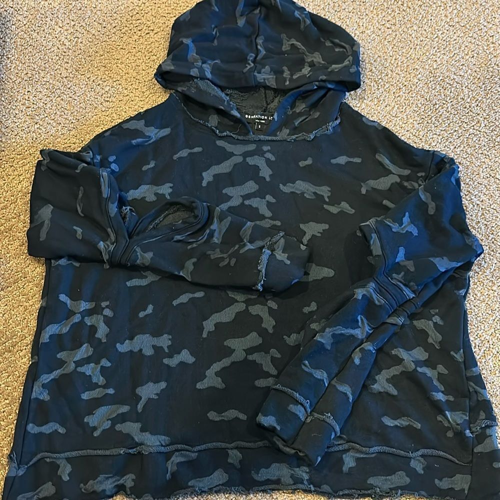 Generation Love Women’s Burnout Distressed Camouflage Hooded Sweatshirt Size S